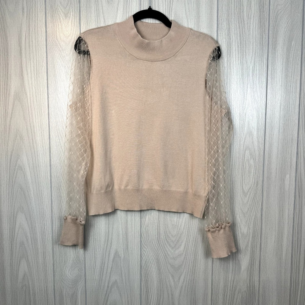 Madison & Hudson Pullover Knit with Patterned Sheer Sleeves Pale Pink Size L